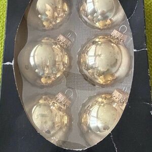 Glass Ornaments Set of 6 Gold Metallic Christmas Tree Decorations Holiday